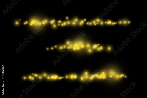 Blur flying lights over layer borders for photos and design. Universal magic, fantasy clip art set
