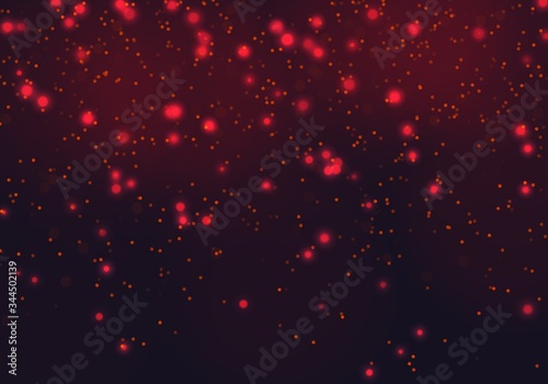 Red bokeh light background. Sparkle effect with particles. Magic overlay dust. Glitter blur texture.