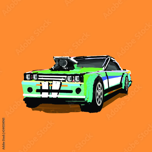 American 70s customized muscle car. Vector EPS10 isolated, separated layers, quick repaint