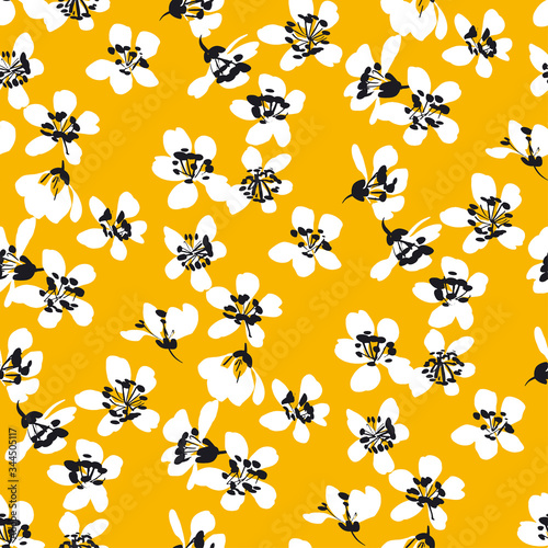 Fun bright white spring flowers pattern