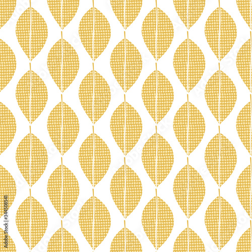 Vector Yellow Leaves on White Background. Seamless Repeat Pattern. Background for textiles, cards, manufacturing, wallpapers, print, gift wrap and scrapbooking.