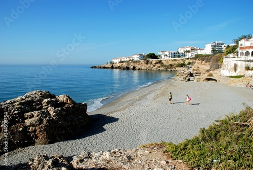 Obraz na płótnie Elevated view along the beach, Nerja, Andalusia, Spain. w salonie