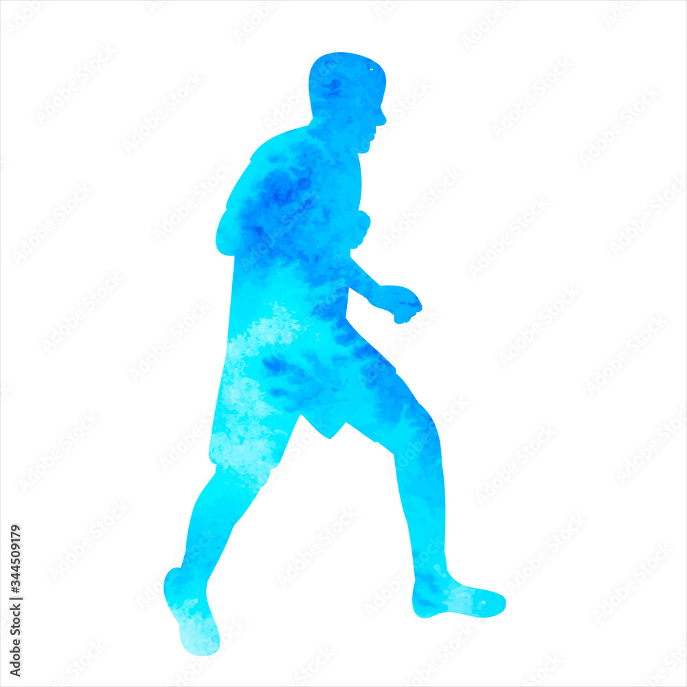 white background, blue watercolor silhouette of a man walking white background, blue watercolor silhouette of a man walking