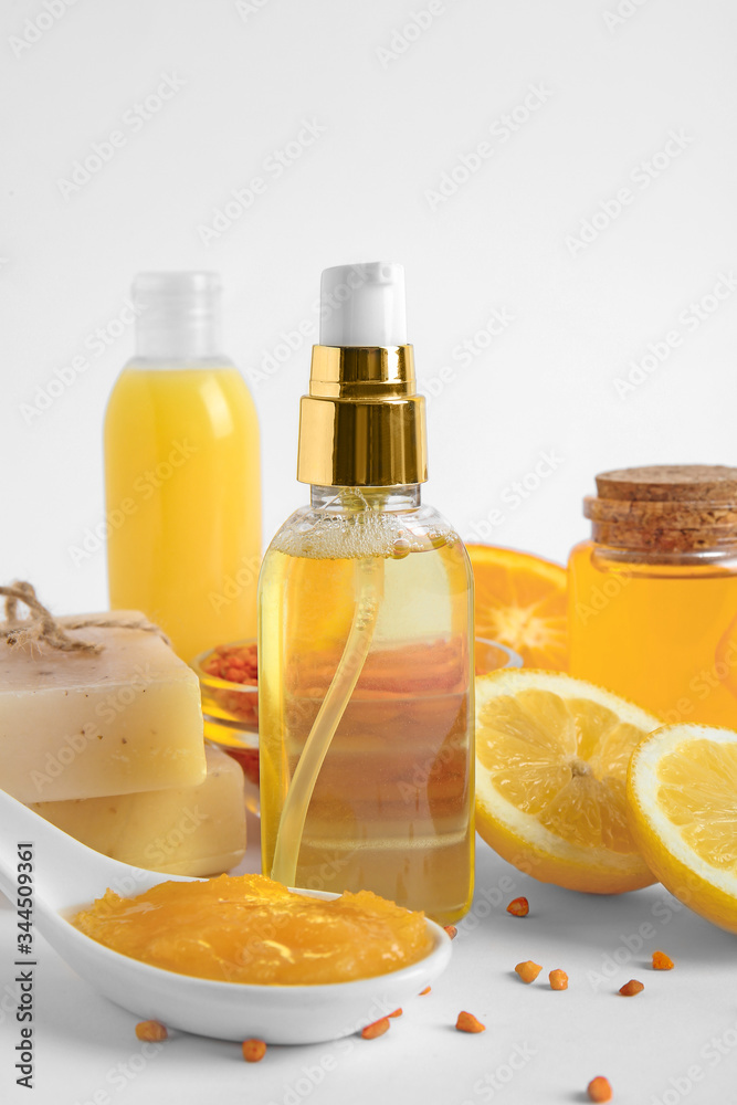 Natural cosmetics on white background Natural cosmetics on white background