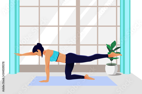 Abs training woman at home sport fitness lifestyle time to begin poster vector illustration.