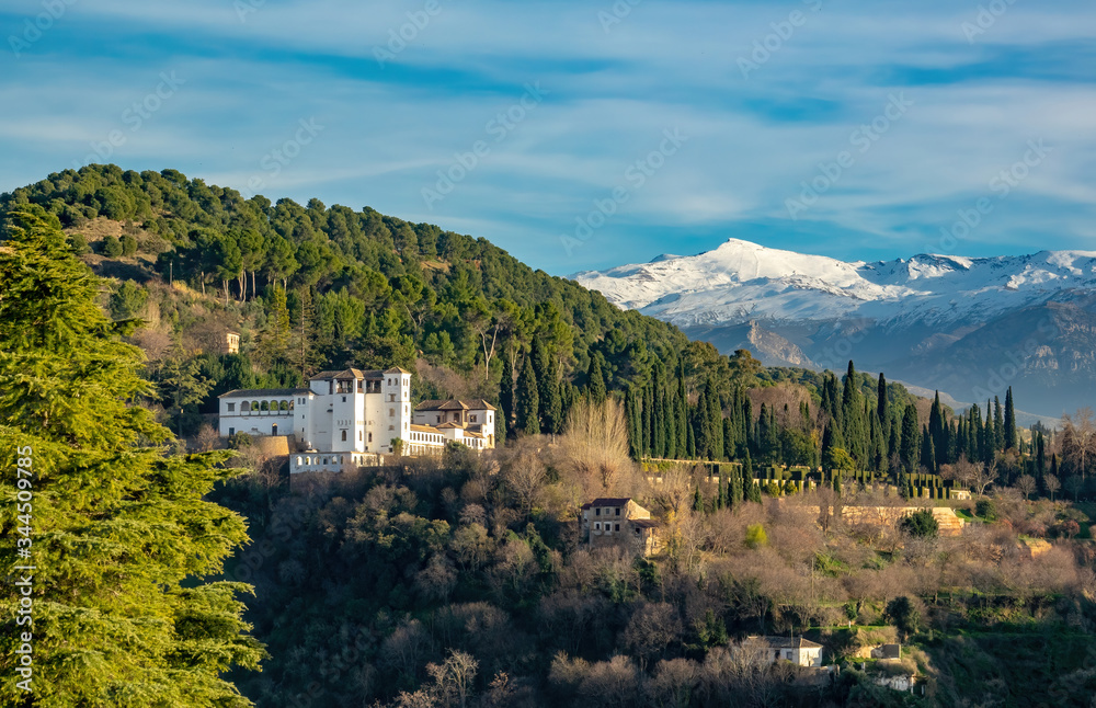 View to the Sierra Nevada mountains from the Granada, Spain