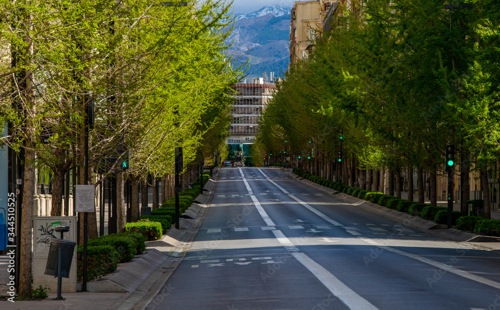 Granada, Spain, April 2020, empty streets of Granada during the covid-19 pandemic.