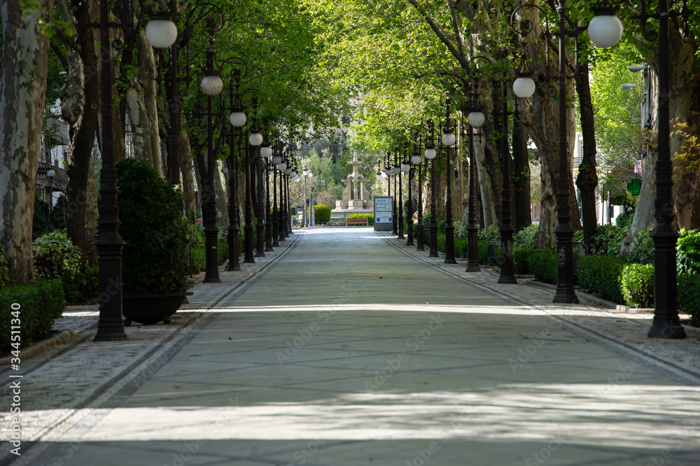 Granada, Spain, April 2020, empty streets of Granada during the covid-19 pandemic. Granada, Spain, April 2020, empty streets of Granada during the covid-19 pandemic.