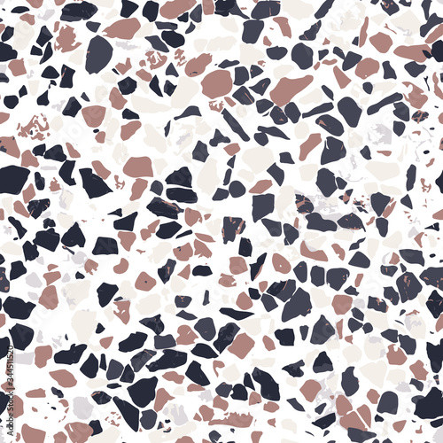 Terrazzo floor marble seamless hand crafted pattern. Traditional venetian material.Granite and quartz rocks and sprinkles mixed on polished surface.Abstract vector background for architecture designs