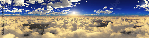 Beautiful clouds, panorama of clouds, above the clouds, clouds from above, flying above, 3D rendering	