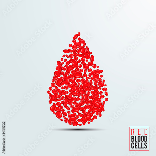 Blood drop made of red blood cells. Erythrocyte, health care concept, vector illustration