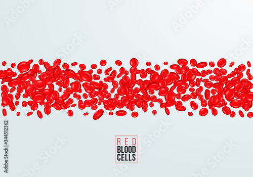 Red blood cells flowing on white background, erythrocyte, health care concept, vector illustration
