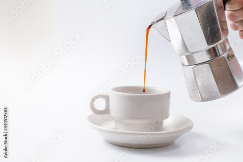coffee maker white breakfast cup on background