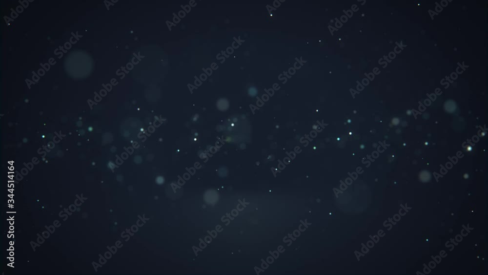 Dark blue abstract background with moving particles and bokeh. 4k video animation with seamless loop.
