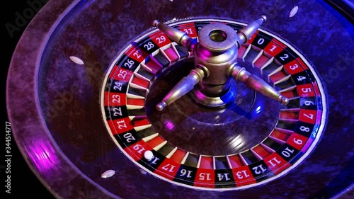 Casino roulette spins up and Roulette Ball gets to number 30, Blue and Purple neon lights,High Quality 4K UHD 60 Fps Animation