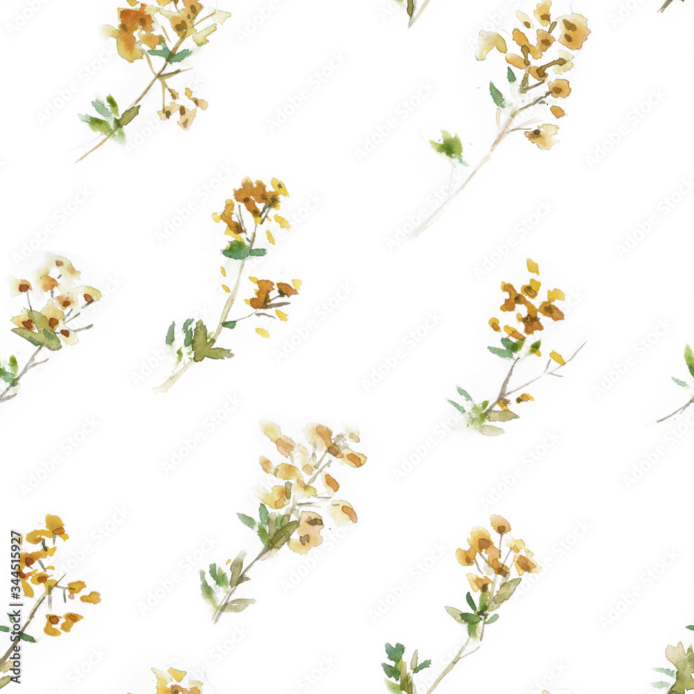 delicate watercolor hand-drawn pattern with leaves and flowers
