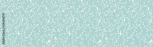 Seamless pattern with birches and birds