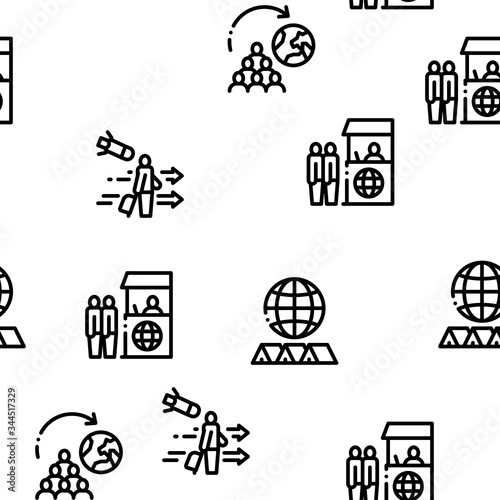 Immigration Refugee Seamless Pattern Vector Thin Line. Illustrations