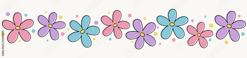 Banner with colourful flowers. Mother’s Day, Women’s Day and Valentine’s Day decoration. Vector Banner with colourful flowers. Mother’s Day, Women’s Day and Valentine’s Day decoration. Vector