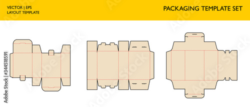 Packaging box template set. Editable blueprint layout. Cutting and scoring lines. Retail packaging with different shape. Mockups technical drawing.