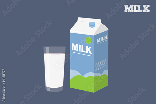 Vector Isolated Illustration of a Milk Box and a Glass of Milk 