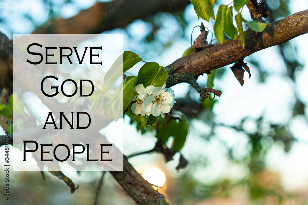 Bible quotes on blurred blooming nature background. Jesus Lord
