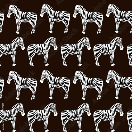 Digital seamless zebra pattern on a black background. Ideal for wallpaper  wrapping paper  textile  fabric design.