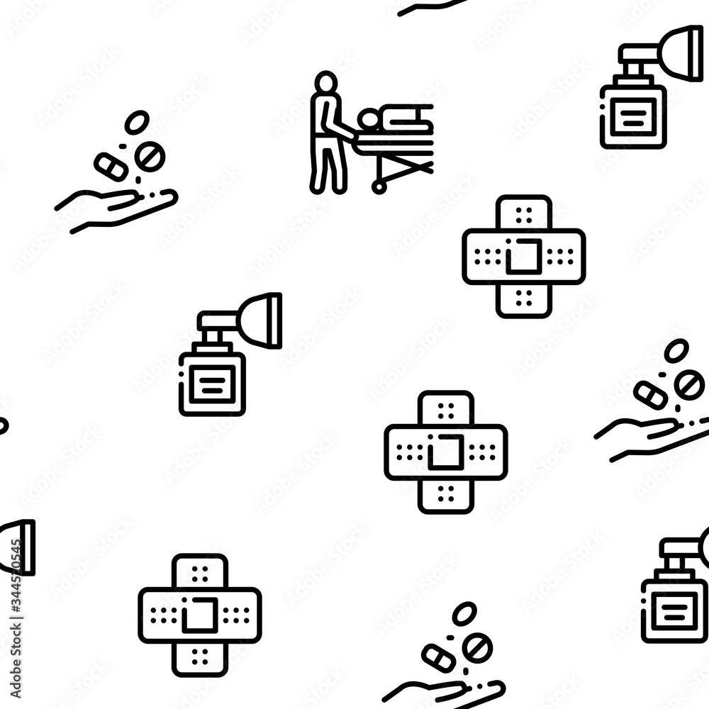 Nurse Medical Aid Seamless Pattern Vector Thin Line. Illustrations Nurse Medical Aid Seamless Pattern Vector Thin Line. Illustrations