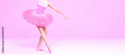 Fotografia 3D Ballerina legs in light classic pointe shoes.