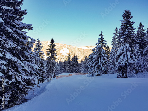 verschneite Skipiste in den Alpen © Leon