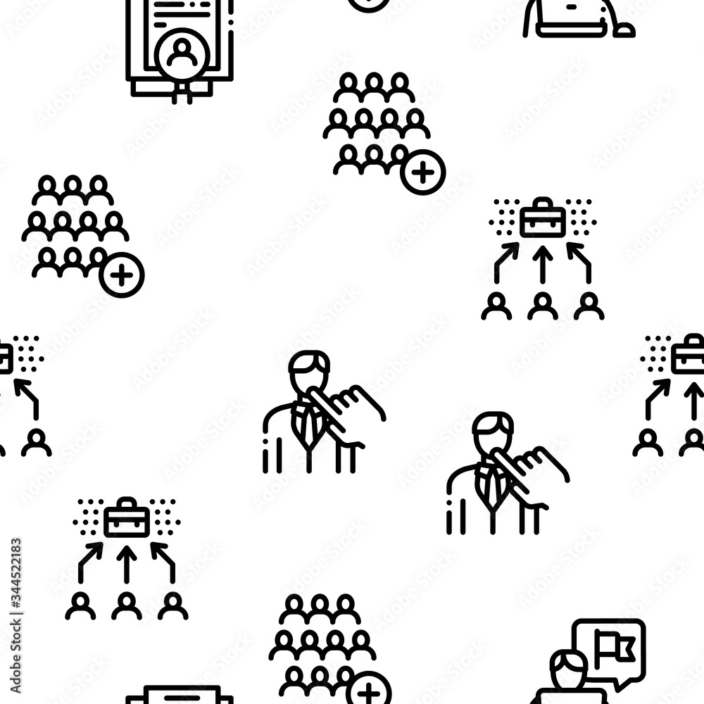 Recruitment And Research Employee Seamless Pattern Vector Thin Line. Illustrations