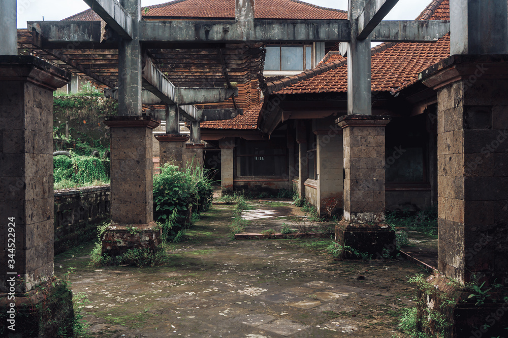 abandoned building with dirty walls and broken roof abandoned building with dirty walls and broken roof