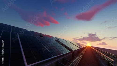 Time Lapse Video of Solar Panels During Dusk 3D Rendering