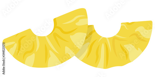 Pineapple wedges in cartoon style. Juicy fruit slices isolated on white background.