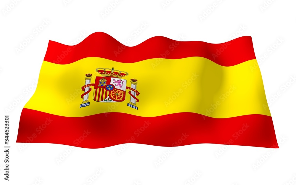 The flag of Spain. Official state symbol of the Kingdom of Spain. Concept: web, sports pages, language courses, travelling, design elements. 3d illustration The flag of Spain. Official state symbol of the Kingdom of Spain. Concept: web, sports pages, language courses, travelling, design elements. 3d illustration