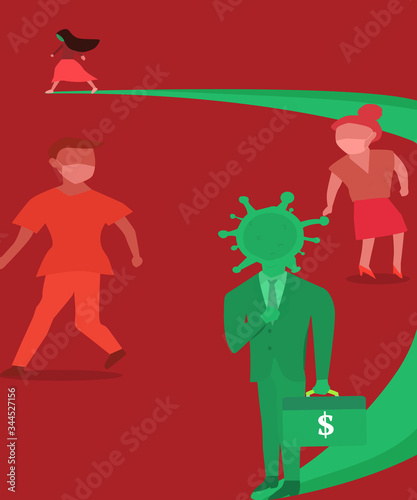 Covid19 businessman as hidden carrier,Covid19 sink economy and financia concept vector illustration