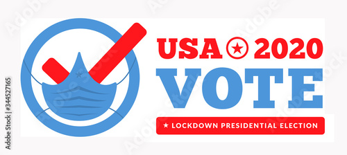 US presidential election in the context of the coronavirus pandemic. COVID-19. Online voting option. Vector illustration with medical mask