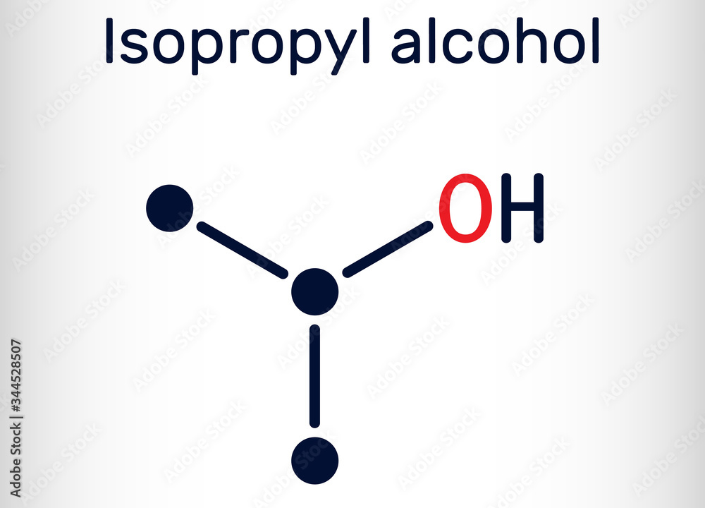 Isopropyl alcohol, 2-propanol, isopropanol, C3H8O molecule. It is isomer of propyl alcohol, used as antiseptic in disinfectants, detergents. Structural chemical formula Stock Vector | Adobe Stock