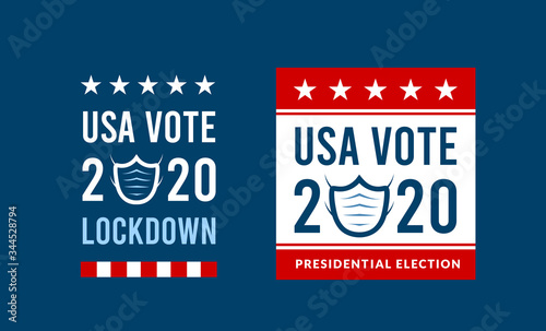 US presidential election in the context of the coronavirus pandemic. COVID-19. Online voting option. Vector illustration with medical mask