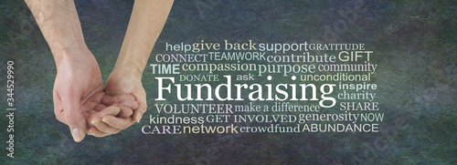Obraz na plátne Please help us with our Fundraising Campaign Word Cloud - Female cupped hand cra