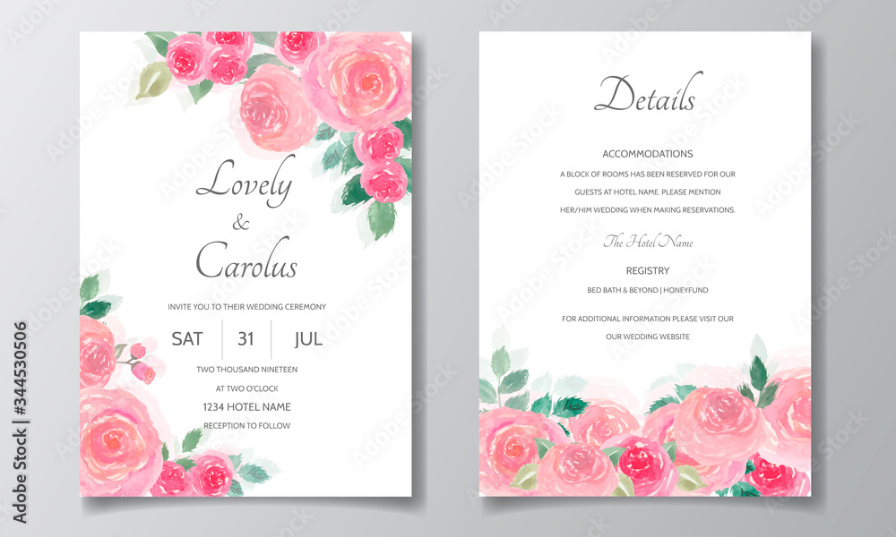 Floral watercolor wedding invitation card
