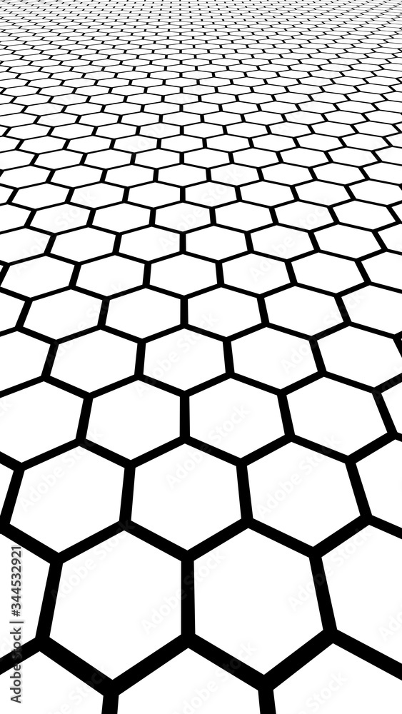 Black honeycomb on a white background. Perspective view on polygon look like honeycomb. Isometric geometry. Vertical image orientation. 3D illustration Black honeycomb on a white background. Perspective view on polygon look like honeycomb. Isometric geometry. Vertical image orientation. 3D illustration