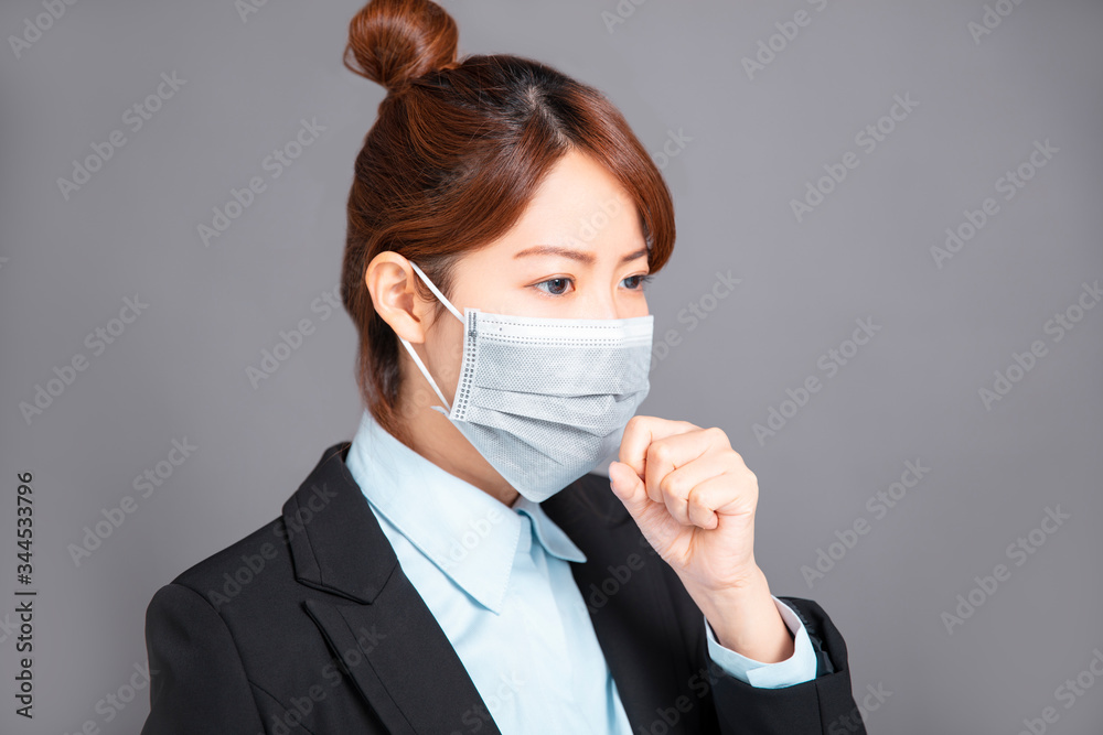stress young woman wear medical mask and cough stress young woman wear medical mask and cough