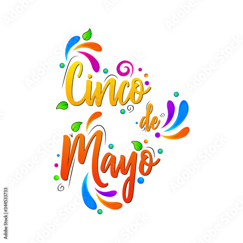 Vector greeting card for Cinco de Mayo, invintation with curly calligraphic font, Hand Drawn lettering phrase, Mexican fiesta, holiday poster with floral decoration, , banner, Vector isolated illustra