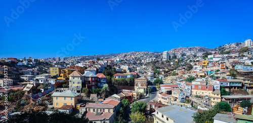 Panoramic View to the Mountain Hills with the Colorful and Bright Buildings with Painting, Valparaiso, Chile  © Dave