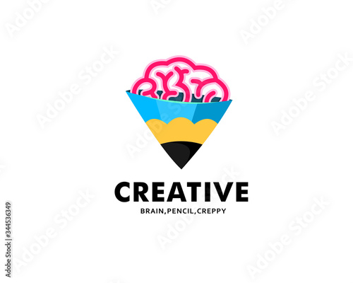 creative brain pencil logo ilustration vector