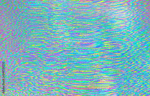 Abstract screen of test television digital glitch in the holographic colors. TV noise. Pixel mosaic background.