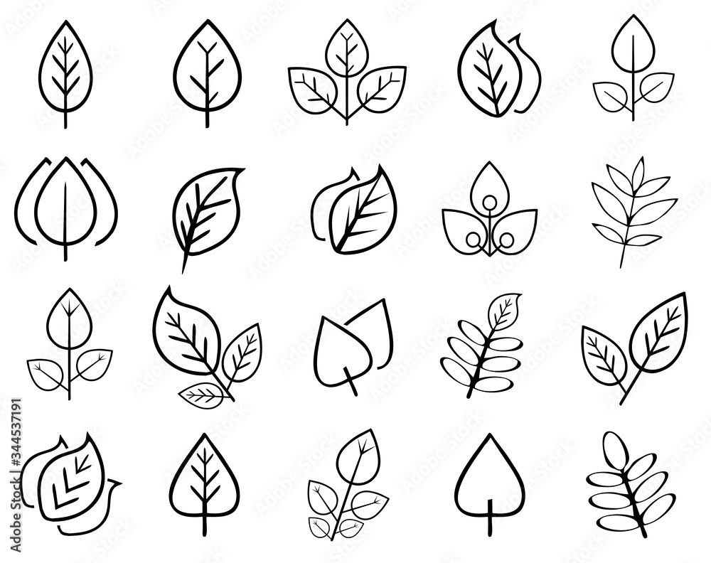 leaf icon collection, leaf symbol vector illustration in white background leaf icon collection, leaf symbol vector illustration in white background