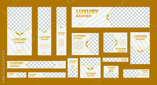 set of white luxury web banners of standard size with a place for photos. Vertical, horizontal and square template. Business ad banner