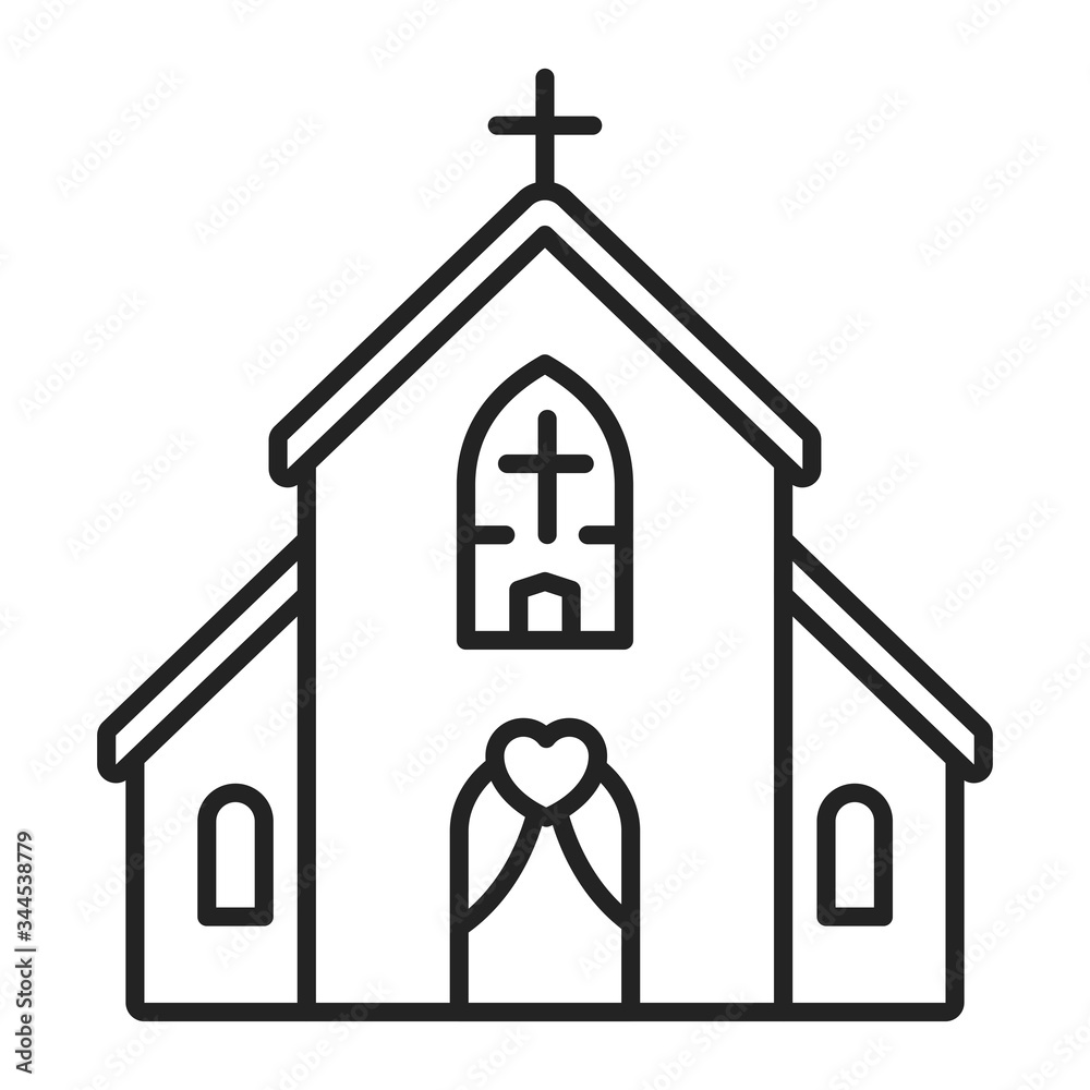 Church building line black icon. Wedding ceremony. Isolated vector element. Outline pictogram for web page, mobile app, promo. Church building line black icon. Wedding ceremony. Isolated vector element. Outline pictogram for web page, mobile app, promo.
